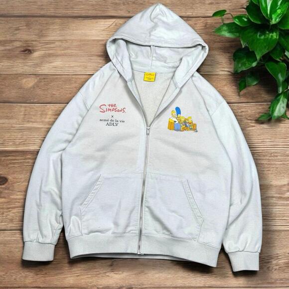 Acme De La Vie x The Simpsons Hoodie Full Zip Light Beige Men’s Size 1 Rare - Picture 1 of 15